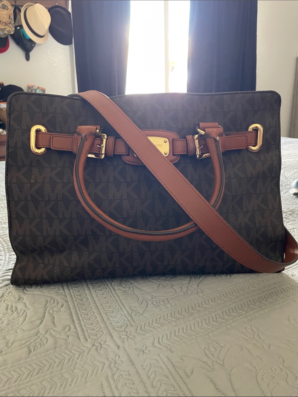 Michael Kors Brown MK Logo Laptop bag with Tan Leather Trim